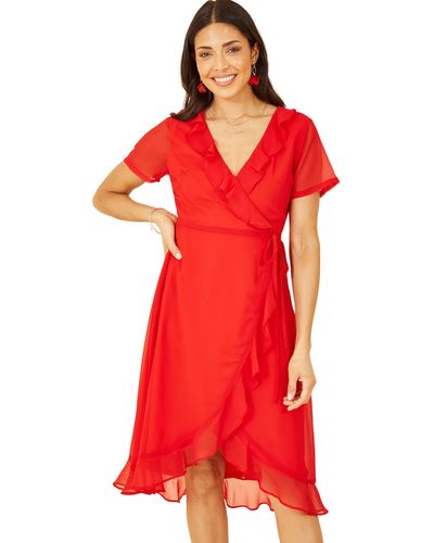 Yumi' Red Frill Wrap Dress