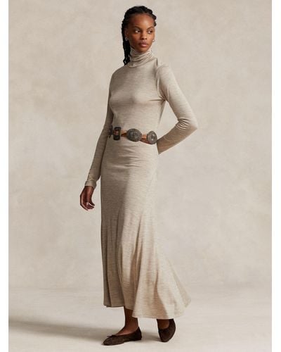Ralph Lauren Polo Wool Blend Turtleneck Maxi Dress - Natural