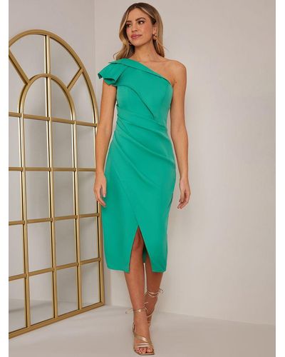 Chi Chi London Asymmetric Wrap Midi Dress - Green