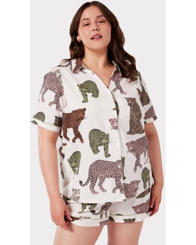 Chelsea Peers Curve Organic Cotton Leopard Print Short Pyjamas - White