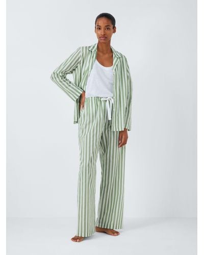 John Lewis Kate Stripe Shirt Long Pyjama Set - Green