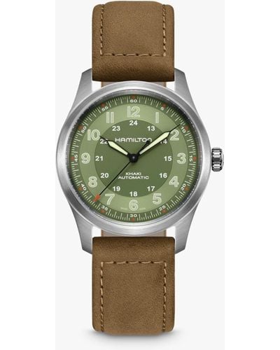 Hamilton H70205860 Khaki Field Titanium Automatic Leather Strap Watch - Green