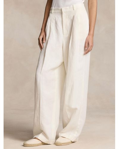 Ralph Lauren Polo Linen Blend Wide Leg Trousers - Natural