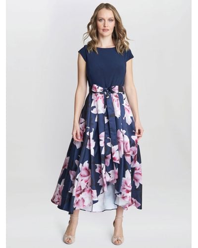 Gina Bacconi Billie Printed High Low Dress With Tie Belt - White