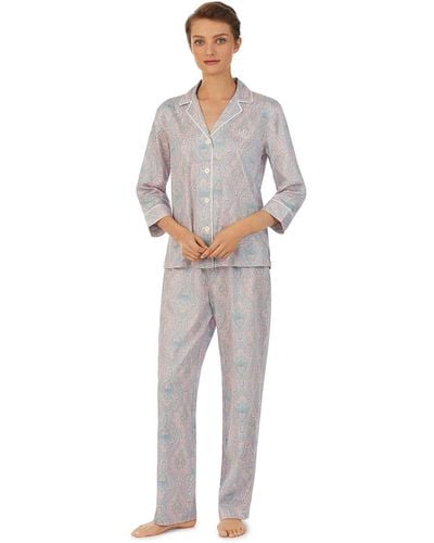 Ralph Lauren Lauren 3/4 Sleeve Paisley Print Pyjamas - Grey