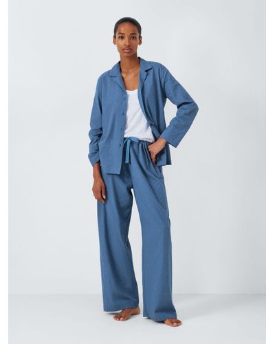 John Lewis Diamond Texture Shirt Long Pyjama Set - Blue