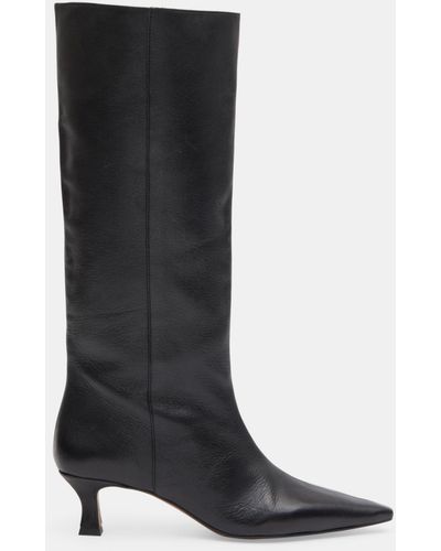 Hush Camila Leather Kitten Heel Knee Boots - Black