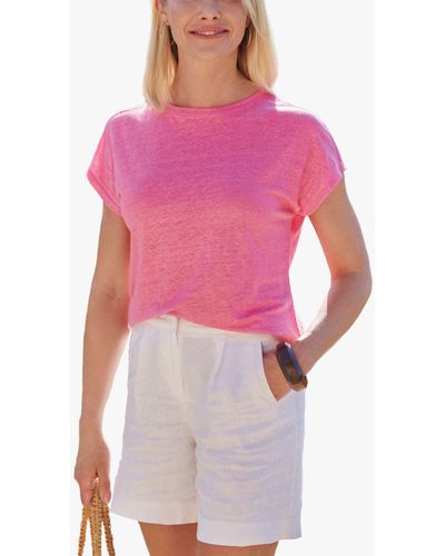 Pure Collection Boat Neck Linen T-shirt - Pink