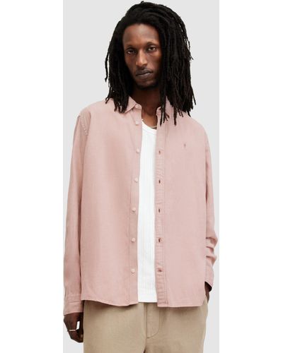 AllSaints Laguna Regular Fit Linen Blend Shirt - Pink