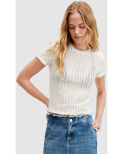 AllSaints Karma Stevie Crochet Style T-shirt - White
