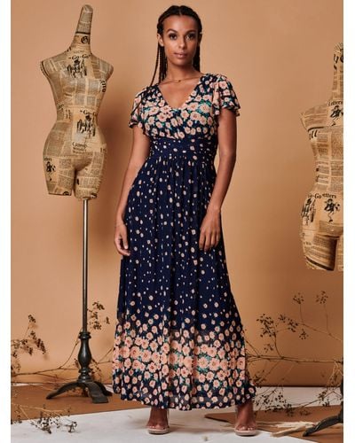 Jolie Moi Mirrored Floral Print Mesh Maxi Dress - Blue