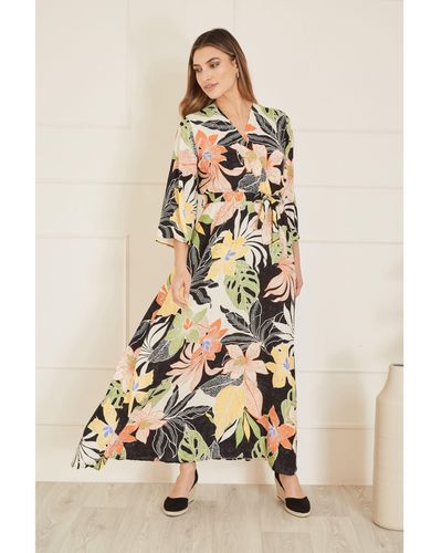 Yumi' Mela London Tropical Wrap Maxi Dress, - Natural