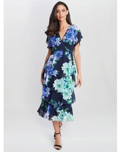 Gina Bacconi Marie Floral Tiered Dress - Blue