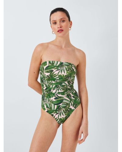 John Lewis Tropic Palm Bandeau Swimsuit - Green