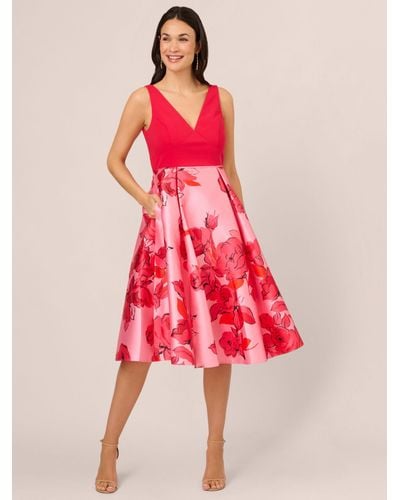 Adrianna Papell Floral Print Midi Dress - Red