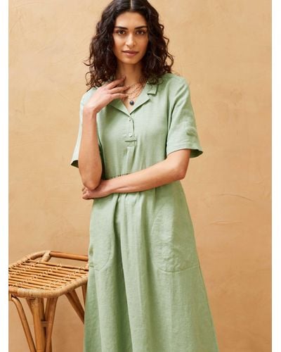 Brora Linen Utility Midi Shirt Dress - Green