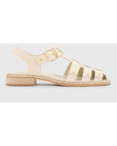 AllSaints Nelly Stud Detail Leather Sandals - Natural