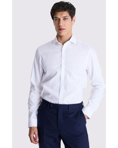Moss Slim Fit Pinpoint Oxford Contrast Non Iron Shirt - White