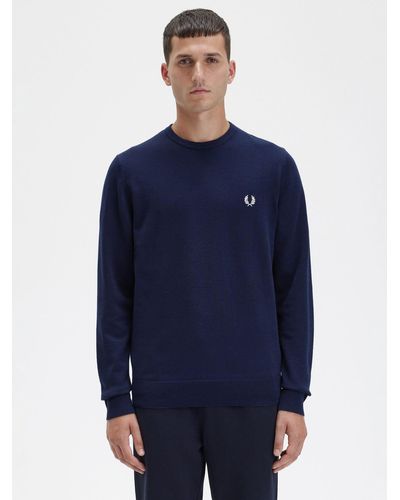 Fred Perry Classic Crew Neck Knit Jumper - Blue