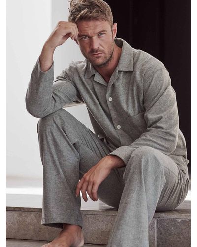British Boxers Brushed Cotton Herringbone Pyjama Set - Grey