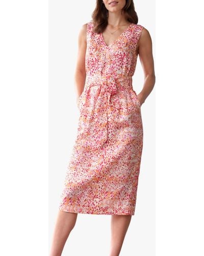 Pure Collection Abstract Print Linen Dress - Pink