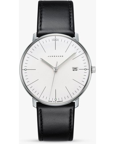 Junghans 41/4817.02 Max Bill Date Leather Strap Watch - Black