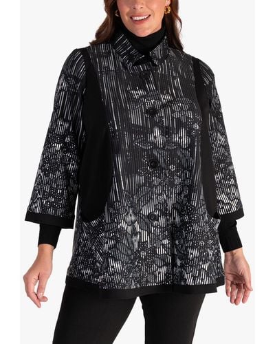 Chesca Abstract Floral Print Contrast Panels Jacket - Black