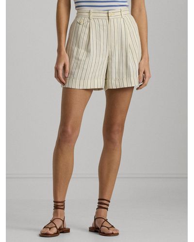 Ralph Lauren Lauren Vishdrell Stripe Cotton Linen Blend Shorts - Natural