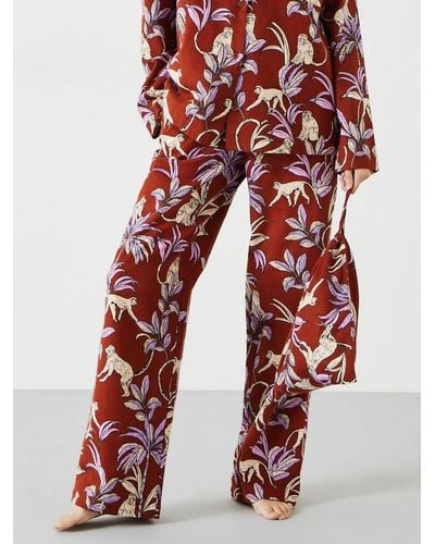 Hush Sadie Cotton Flannel Monkey Print Pyjama Trousers - Red