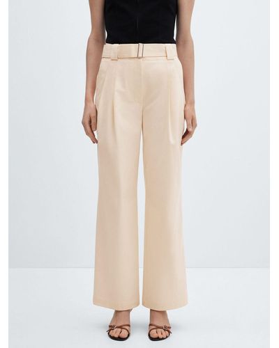 Mango Myriam Belted Straight Trousers - Natural