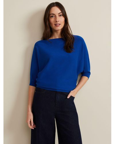 Phase Eight Cristine Fine Knit Batwing Jumper - Blue