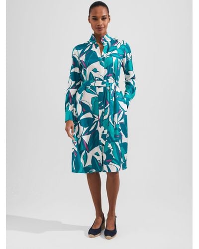 Hobbs Rebecca Lace Shirt Dress, Cobalt Blue at John Lewis & Partners