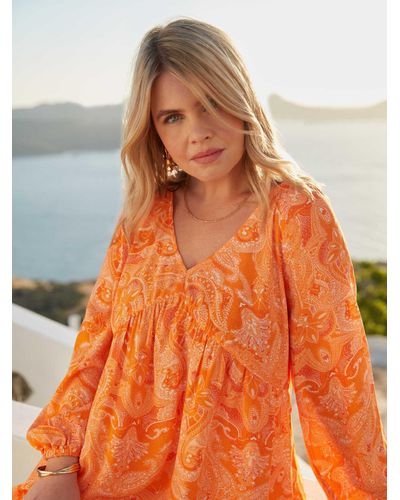 Live Unlimited Curve Paisley V-neck Tunic Top - Orange