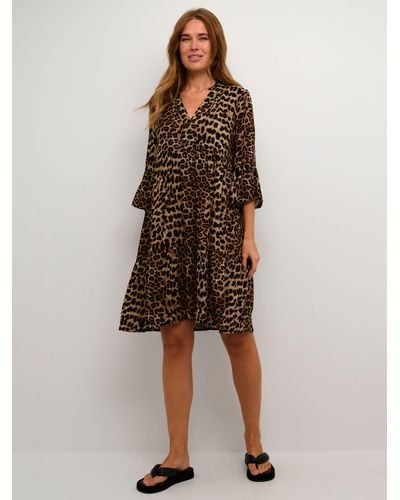 Kaffe Hera Amber Leopard Print Dress - Brown