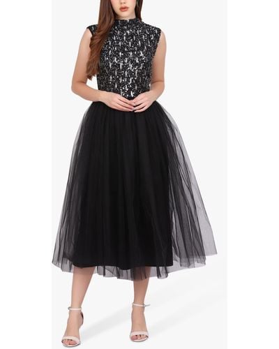 LACE & BEADS Nanta Embellished Midi Dress - Black