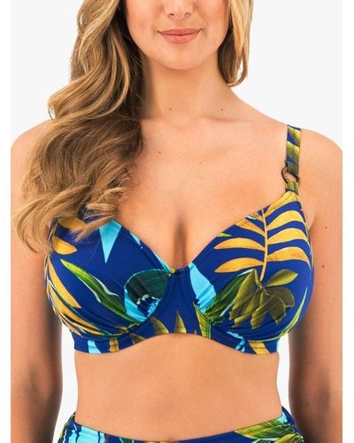 Fantasie Pichola Tropical Print Underwired Gathered Full Cup Bikini Top - Blue