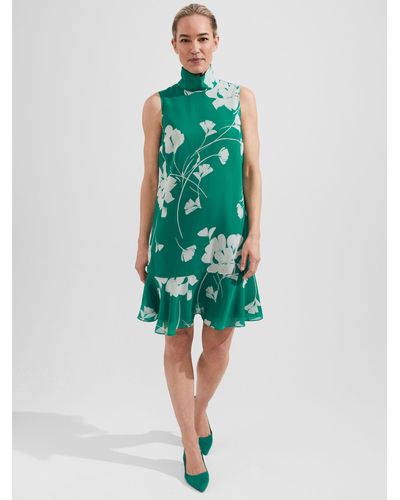 Hobbs Madeline High Neck Floral Print Dress - Green