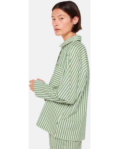 Whistles Cotton Stripe Pyjama Shirt - Green