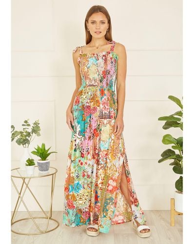 Yumi' Patchwork Split Hem Maxi Dress - Multicolour