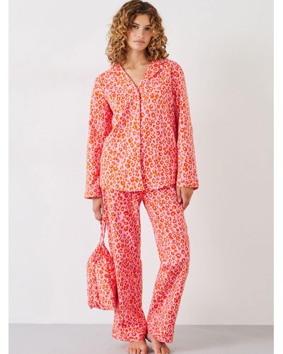 Hush Liv Leopard Print Shirt Pyjama Set - Red