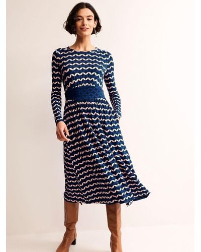 Boden Thea Long Sleeve Geometric Midi Dress - Blue