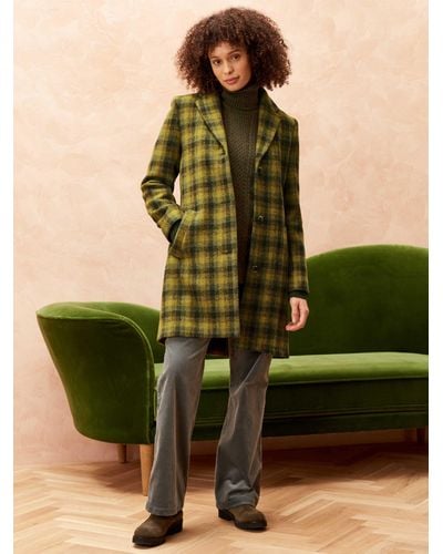 Brora Harris Tweed Pure Wool Check Coat - Green