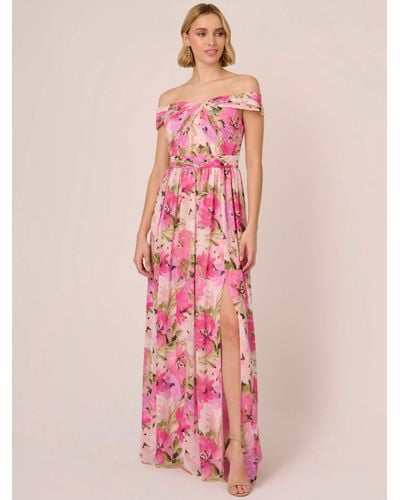Adrianna Papell Off Shoulder Floral Maxi Dress - Pink