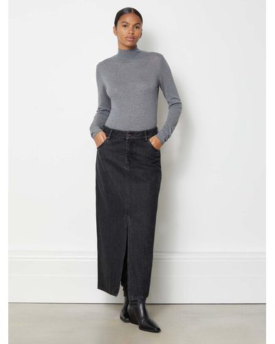 Albaray Cotton Denim Midi Skirt - Grey