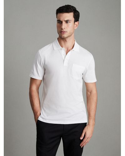 Reiss Austin Short Sleeve Cotton Polo Shirt - White