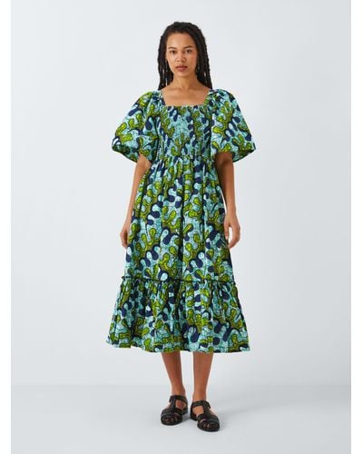 Kemi Telford Abstract Print Cotton Midi Dress - Green