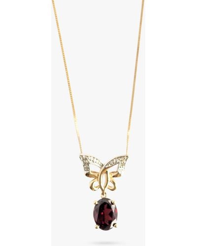 L & T Heirlooms Second Hand 9ct Yellow Gold Garnet And Diamond Butterfly Pendant Necklace - White