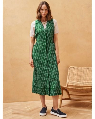 Brora Cotton Ikat Print Waistcoat Dress - Green