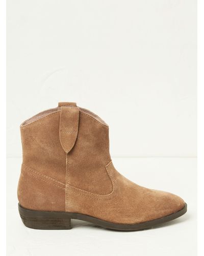 FatFace Pixie Suede Ankle Cowboy Boots - Brown