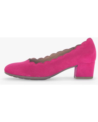 Gabor Wide Fit Gigi Scallop Edge Suede Block Heeled Court Shoes - Pink